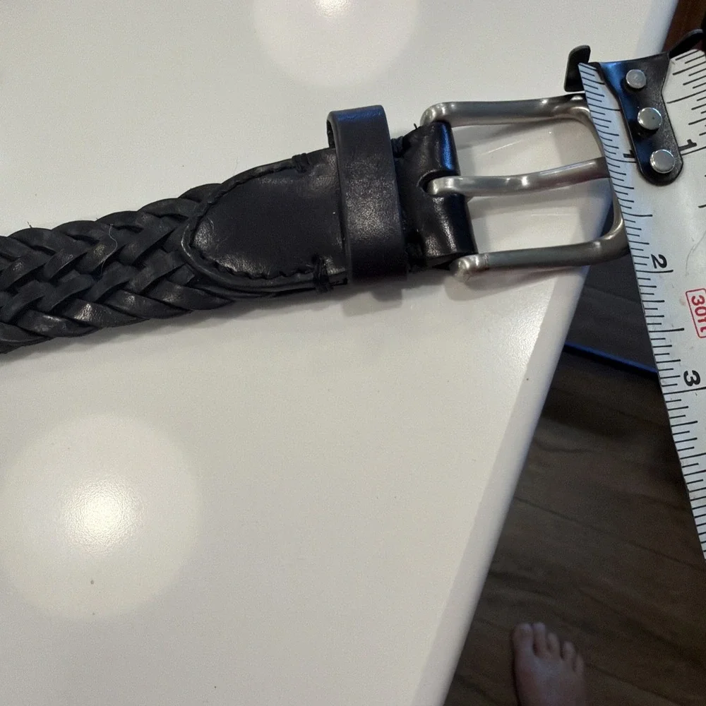 Abercrombie & Fitch Braided Belt Mens 48 Black Excellent Leather Woven Buckle